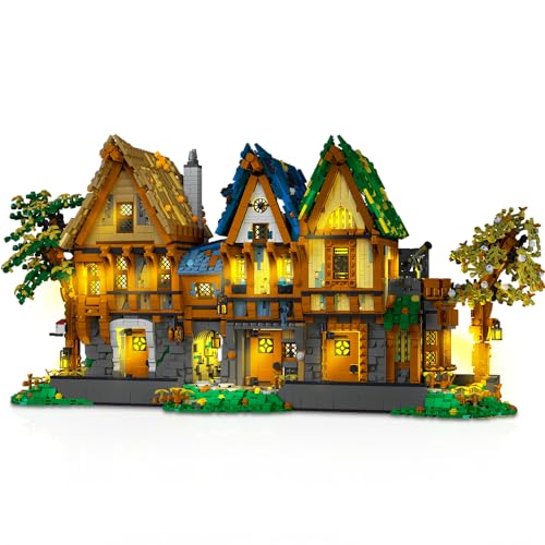 MISINI 3 in 1 M6209 Mittelalterliche Architektur Bausteine Set,5958 PCS Klemmbausteine Mit Lichtern Einschließlich Schmiede/Zauberhaus/Taverne Modell, Geschenke für Erwachsene, Kinder und Jugendliche von MISINI