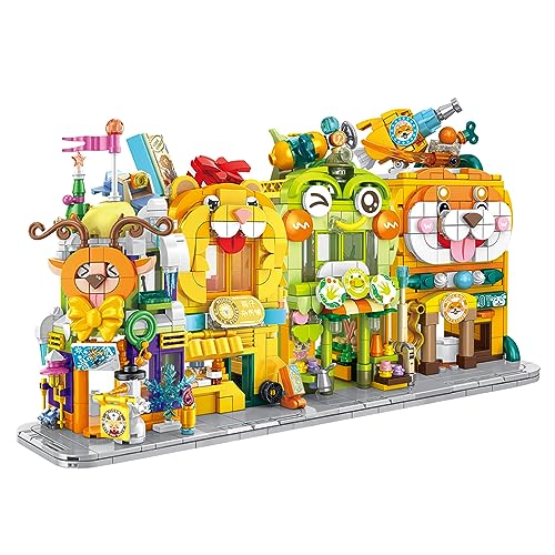 MISINI 4 In1 Haustier Haus Bausteine Set, 1381 Stück Modular Haus Modellbausatz, Street View City Klemmbausteine Bausatz, Geschenke Spielzeug für Kinder und Erwachsene von MISINI