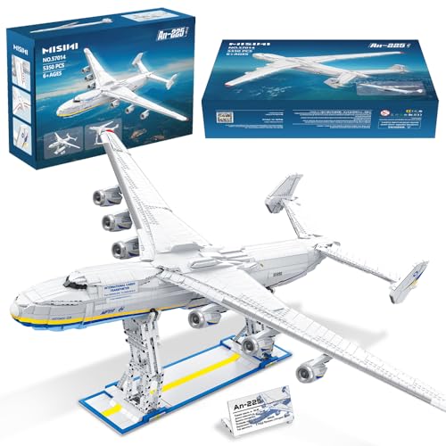 MISINI 57014 Technik 1/84 Antonov An-225 Mriya Klemmbausteine Bausatz, 5350 Teile groß Militär Transportflugzeug Flugzeugmodell für Sammler, Flugzeug Set für Erwachsene von MISINI