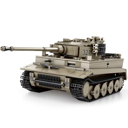 MISINI 77031 Welt der Panzer Deutscher 1:28 Tiger I Tank Baustein Set, 1138 PCS schwere Panzer Modell Geschenk für Jugendliche und Erwachsene, Bonus Welt der Panzer Spiel Requisiten Redemption Card von MISINI