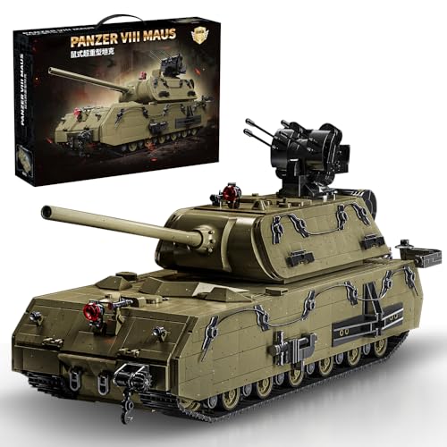 MISINI 98001 1:24 Panzer VIII Maus Klemmbausteine Bausatz- 3339 Teile, MOC WWII Kreatives Schweres Tank Modulares Ziegel-Modell,Geschenke für Jugendliche Militärbegeisterte und Erwachsene von MISINI