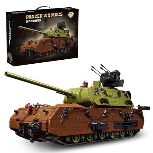 MISINI 98002 1:24 Panzer VIII Maus Klemmbausteine Bausatz- 3339 Teile, MOC WWII Kreatives Schweres Tank Modulares Ziegel-Modell,Geschenke für Jugendliche Militärbegeisterte und Erwachsene von MISINI
