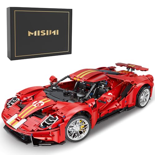 MISINI M6112 Red Supercar Bausteine Set, 3056 PCS 1: 8 MOC Technik Sportwagen Klemmbausteine Bausatz, Realistic Racer Modell Set Sammelauto Gebäude Geschenk für Erwachsene und Kinder Teens (Red) von MISINI