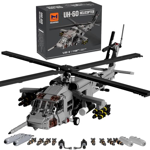 MISINI M7003 UH-60 Black Hawk Hubschrauber Klemmbausteine Technik, 1159 Teile Militärserie Luftwaffe Mittlerer Mehrzweckhubschrauber, Erwachsene Sammlerspielzeug Geschenk Modell Flugzeug von MISINI