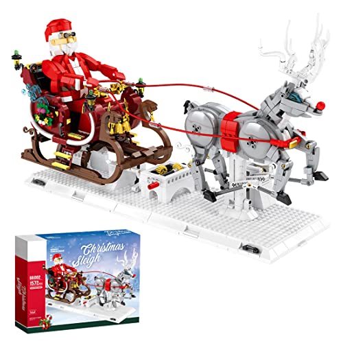 MISINI Technik Reobrix 66002 Weihnachts Bausteine Spielzeug Set, Santa's Schlitten und Elch Klemmbausteine Bausatz, 1572 Teile Weihnachten Geschenke für Kinder Erwachsene von MISINI