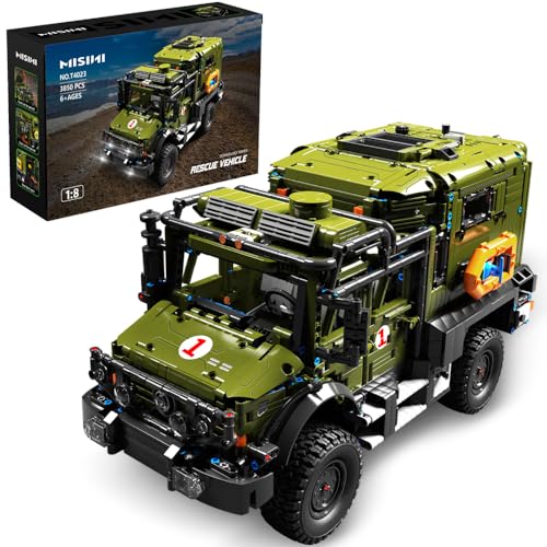 MISINI Technik TGL T4023 Unimog Rescue Vehicle Klemmbausteine, 3850 Teile Militärischer Krankenwagen Klemmbausteine Modellbausatz, MOC Großer Military Rettungswagen Spielzeug Geschenke für Erwachsene von MISINI