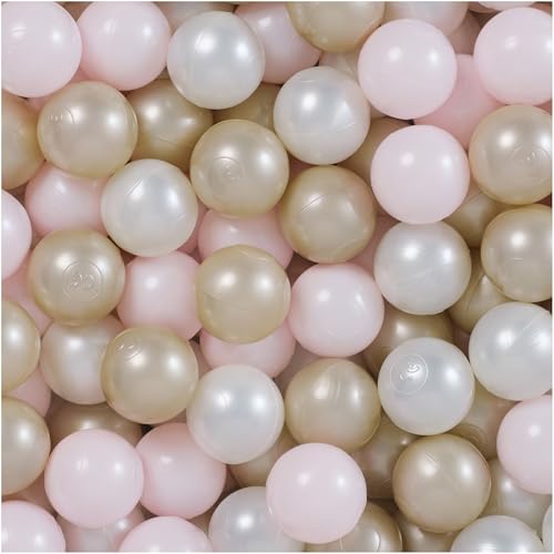MISIOO Bälle für Bällebad 300 Stück - Bälle Ø 6 cm - Plastikbälle aus 100% LDPE - Hellrosa/Perlen/Gold - Perfekt für sicheres Spielen im Kinderzimmer von MISIOO