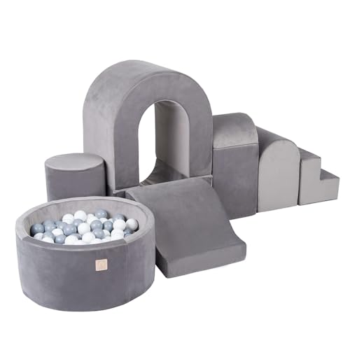 MISIOO Klettergerüst Indoor & Bällebad Baby mit 150 Bällen - Weicher Spielplatz mit 8 Schaumstoff Bausteine Kinder - Perfektes Abenteuer für Kinderzimmer von MISIOO