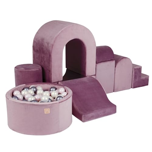MISIOO Klettergerüst Indoor & Bällebad Baby mit 150 Bällen - Weicher Spielplatz mit 8 Schaumstoff Bausteine Kinder - Perfektes Abenteuer für Kinderzimmer von MISIOO