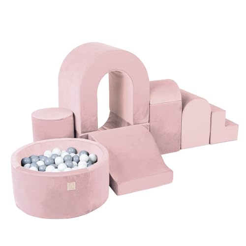 MISIOO Klettergerüst Indoor & Bällebad Baby mit 150 Bällen - Weicher Spielplatz mit 8 Schaumstoff Bausteine Kinder - Perfektes Abenteuer für Kinderzimmer von MISIOO