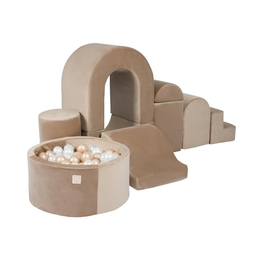 MISIOO Klettergerüst Indoor & Bällebad Baby mit 150 Bällen - Weicher Spielplatz mit 8 Schaumstoff Bausteine Kinder - Perfektes Abenteuer für Kinderzimmer von MISIOO