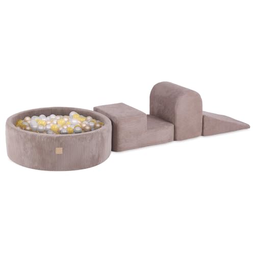 MISIOO Schaumstoff Bausteine Kinder Mit Bällebad 90 x 30 cm - Baby Spielzeug Set Mit 5 Elementen, 200 Bälle - Bällebad Baby, 3 XXL-Schaumstoffblöcke Für Kinder Ab 1,5 Jahre von MISIOO
