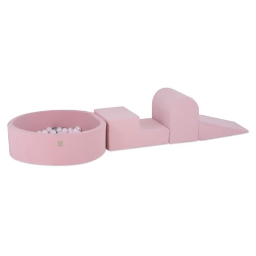 MISIOO Schaumstoff Bausteine Kinder Mit Bällebad 90 x 30 cm - Baby Spielzeug Set Mit 5 Elementen, 200 Bälle - Bällebad Baby, 3 XXL-Schaumstoffblöcke Für Kinder Ab 1,5 Jahre von MISIOO