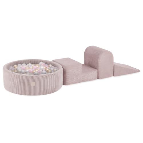 MISIOO Schaumstoff Bausteine Kinder Mit Bällebad 90 x 30 cm - Baby Spielzeug Set Mit 5 Elementen, 200 Bälle - Bällebad Baby, 3 XXL-Schaumstoffblöcke Für Kinder Ab 1,5 Jahre von MISIOO