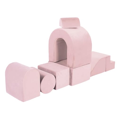 MISIOO Schaumstoff-Spielplatz für Kinder, 8-teiliges Indoor Kletter- & Motorik-Set – Softbausteine mit Veloursbezug: Haus, Bogen, Welle, Kuppel, Würfel, Brücke, Stufe von MISIOO