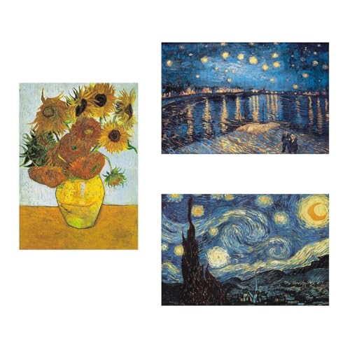 MISITU Kleinste Puzzle 150 Teile für Erwachsene Mini Puzzle Herausfordernde Van Gogh Gemälde Puzzles, 3er-Pack von MISITU