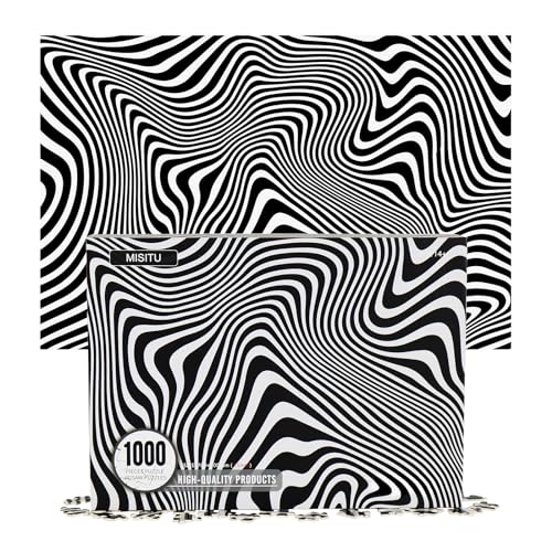 MISITU 1000 Teile Puzzle – Schwarz-Weiß-Streifen – Unmöglich herausfordernder abstraktes Puzzle von MISITU