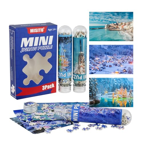 MISITU 3er-Pack 150-teiligen Mini Puzzles für Erwachsene - Schneeblick, Strand - Tragbares Puzzle für die Reise von MISITU