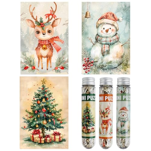 MISITU 3er-Pack 150-teiligen Mini Puzzles für Erwachsene - Schneemann Elch Weihnachtsbaum - Tragbares Puzzle für die Reise MISITU 3er-Pack 150-teiligen Mini Puzzles für Erwachsene - Schneemann Elch Weihnachtsbaum - Tragbares Puzzle für die Reise von MISITU