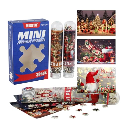 MISITU 3er-Pack 150-teiligen Mini Puzzles für Erwachsene - Weihnachtsmann, Weihnachtsbaum - Tragbares Puzzle für die Reise von MISITU