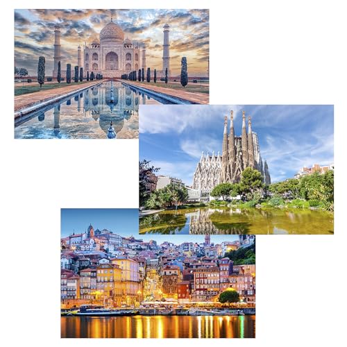 MISITU Mini Puzzle für Erwachsene Kleine Puzzle 150 Teile für Kinder über 14 Jahre (Taj Mahal, Porto, Kathedrale Sagrada Familia),3er-Pack von MISITU