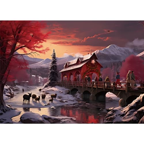 MISITU Puzzle 1000 Teile – Schneegebirgsbrücke – 52 x 38 cm, Geschenk für den Urlaub von MISITU