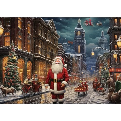 MISITU Puzzle 1000 Teile - Weihnachtsmann auf der Straße - 52x38cm, Geschenk für den Urlaub von MISITU