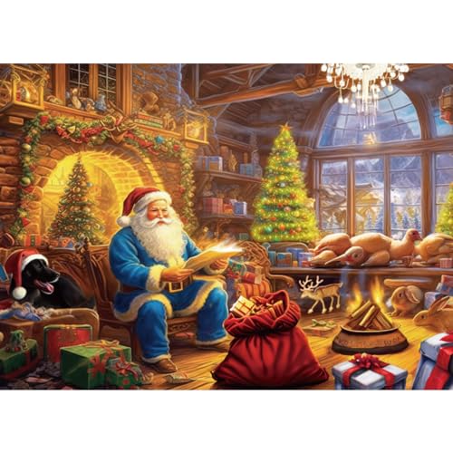 MISITU Puzzle 1000 Teile – Weihnachtsmann liest Geschenkliste – 52 x 38 cm, Geschenk für den Urlaub von MISITU