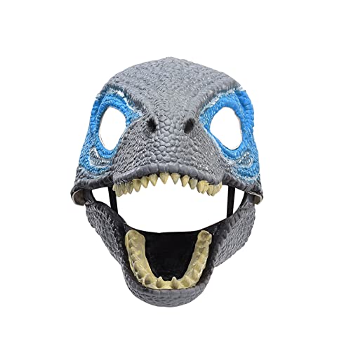 MISNODE Dinosaurier Maske Dino Maske Moving Jaw Kinn Bewegliche Drachen Maske Kopfbedeckung Kostüme Party Weihnachten Cosplay Halloween Blau von MISNODE