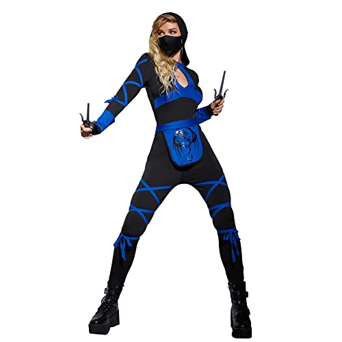 Ninja Kostüm Damen blau und schwarz Damen Ninja Kostüm Set mit Ninja Maske Ninja Sai 2 Stück Ninja Halloween Kostüm für Frauen M Ninja Kostüm Damen blau und schwarz Damen Ninja Kostüm Set mit Ninja Maske Ninja Sai 2 Stück Ninja Halloween Kostüm für Frauen M von MISS FANTASY