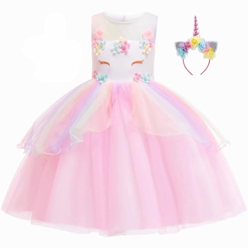 MISS & MR BM Einhorn Kostüm Set für Mädchen - Prinzessin Einhorn Kleid Outfit Kinder für Geburtstage, Party, Karneval und Halloween, 3-4 Jahre von MISS & MR BM