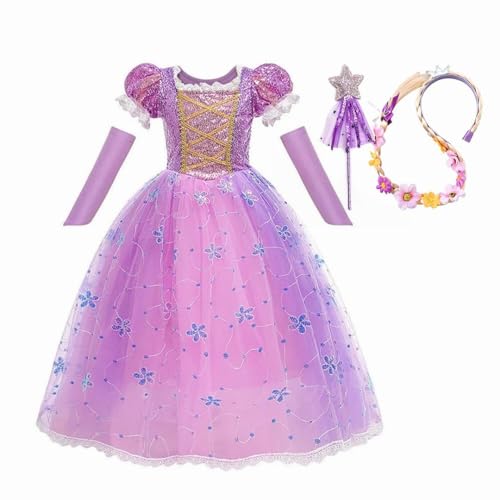 MISS & MR BM Rapunzel Kostüm für Kinder - Prinzessin Kleid Mädchen Prinzessin Kostüm mit Rapunzel Kleid Kostümperücke für Geburtstag Party Weihnachten Halloween Karneval, 3-4 Jahre von MISS & MR BM