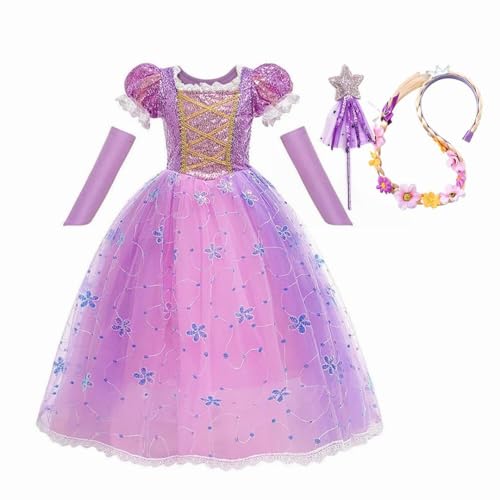MISS & MR BM Rapunzel Kostüm für Kinder - Prinzessin Kleid Mädchen Prinzessin Kostüm mit Rapunzel Kleid Kostümperücke für Geburtstag Party Weihnachten Halloween Karneval (3-4 Jahre, 104 cm) von MISS & MR BM
