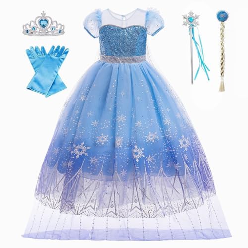 MISS & MR BM Prinzessin Kostüm Set für Mädchen - Schneeprinzessin Kleid & Kinder Kostüm Accessoires für Geburtstage, Party, Karneval und Halloween, 4-5 Jahre von MISS & MR BM