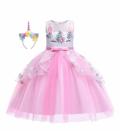 MISS & MR BM Prinzessin Einhorn Kostüm Set Mädchen - Einhorn Kleid Outfit & Haarreif Kinder für Geburtstage, Party, Karneval und Halloween, 2-3 Jahre von MISS & MR BM