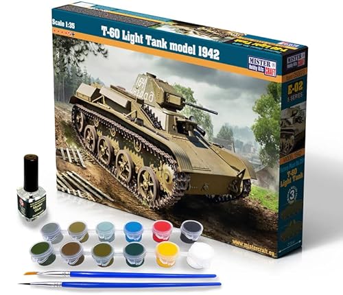 Mistercraft Modellbausatz T-60 Light Tank 1942 Maßstab 1:35, Plastikbausatz, Bausatz zum Zusammenbauen, Inklusive Klebstoff, Kunststoffmodell, Bauanleitung, Set mit Farben,117.2mmx65.7mm Mistercraft Modellbausatz T-60 Light Tank 1942 Maßstab 1:35, Plastikbausatz, Bausatz zum Zusammenbauen, Inklusive Klebstoff, Kunststoffmodell, Bauanleitung, Set mit Farben,117.2mmx65.7mm von MISTER CRAFT HOBBY KITS