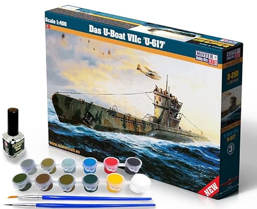 Mistercraft Modellbausatz U-Boat VIIC U-617 Maßstab 1:400, Plastikbausatz, Bausatz zum Zusammenbauen, Inklusive Klebstoff, Kunststoffmodell, Bauanleitung, Set mit Farben, 168.0mmx15.5mm Mistercraft Modellbausatz U-Boat VIIC U-617 Maßstab 1:400, Plastikbausatz, Bausatz zum Zusammenbauen, Inklusive Klebstoff, Kunststoffmodell, Bauanleitung, Set mit Farben, 168.0mmx15.5mm von MISTER CRAFT HOBBY KITS