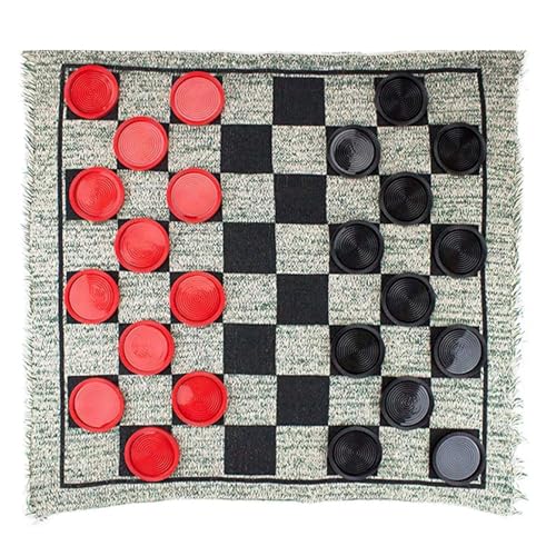 Home Jumbos Checkers 3 in 1 Checkers Set Game Rug Board Game With Reversible Game Mat For Indoor Outdoor Family Vintage Checkers Game With Reversible Mat von MISUVRSE