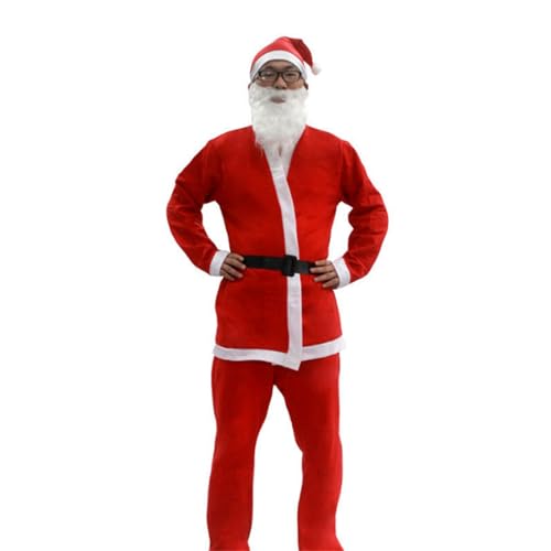 MISUVRSE 3/4/5/6/7-teiliges Weihnachtsmann Kostüm Weihnachten Deluxe Weihnachtsmann Anzug Verkleidung Weihnachtsmann Fälschungsbart Gürtel Für Erwachsene Frauen Männer Weihnachtsmann Anzug von MISUVRSE