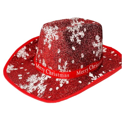 MISUVRSE Cowboyhut für Erwachsene mit Schneeflockenmuster, Pailletten, Weihnachtskostüm, Hut für Damen und Herren, Urlaub, Party, Bühnenrequisiten von MISUVRSE