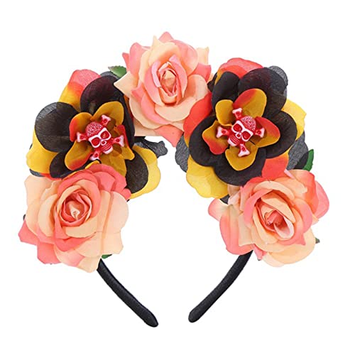MISUVRSE Goth Blumenkronen Für Frauen Tag Des Toten Stirnbandes Halloween Gothic Skull Goth Blumentag Des Toten Stirnbands von MISUVRSE