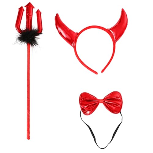 MISUVRSE Halloween Devil Kostüm Kits Wie Horn Stirnband Bowtie Tail Dämonen Dress Up Outfit Halloween Cosplays Party Requisiten von MISUVRSE