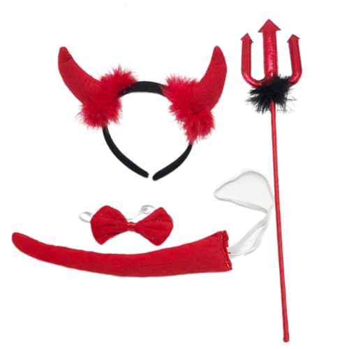 MISUVRSE Halloween Devil Kostüm Kits Wie Horn Stirnband Bowtie Tail Dämonen Dress Up Outfit Halloween Cosplays Party Requisiten von MISUVRSE