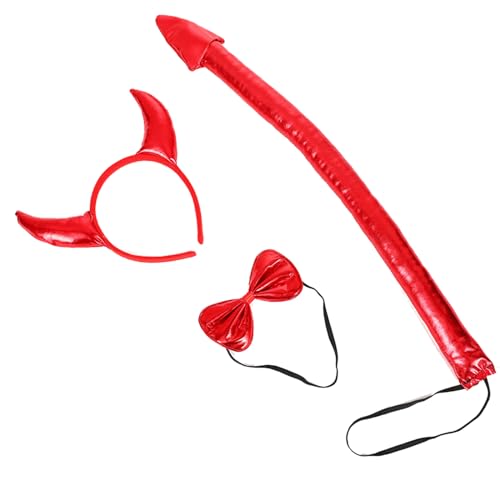 MISUVRSE Halloween Devil Kostüm Kits Wie Horn Stirnband Bowtie Tail Dämonen Dress Up Outfit Halloween Cosplays Party Requisiten von MISUVRSE