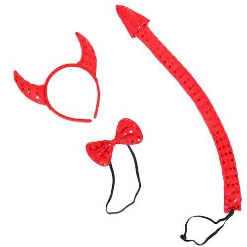 MISUVRSE Halloween Devil Kostüm Kits Wie Horn Stirnband Bowtie Tail Dämonen Dress Up Outfit Halloween Cosplays Party Requisiten von MISUVRSE