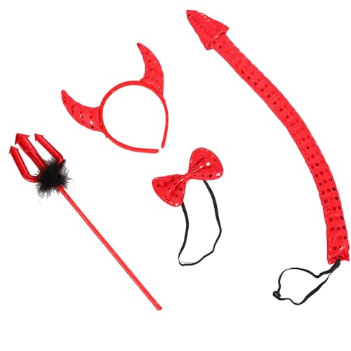 MISUVRSE Halloween Devil Kostüm Kits Wie Horn Stirnband Bowtie Tail Dämonen Dress Up Outfit Halloween Cosplays Party Requisiten von MISUVRSE