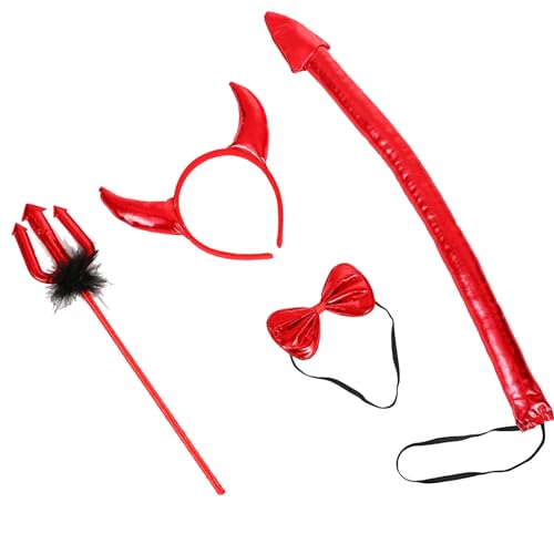 MISUVRSE Halloween Devil Kostüm Kits Wie Horn Stirnband Bowtie Tail Dämonen Dress Up Outfit Halloween Cosplays Party Requisiten von MISUVRSE