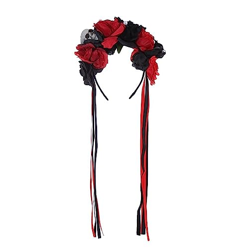 MISUVRSE Halloween-Stirnband, Tag der Toten, Schleifenband, Blume, Totenkopf, Haarband, Cosplay-Kostüm, Kopfschmuck für Damen, Festival, Haardekoration, Gothic-Stil, Haar-Accessoire von MISUVRSE