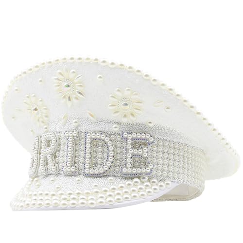 MISUVRSE Kapitän Hut mit Perlen und Pailletten, schimmernde Perlen, Hut für Braut, Hochzeit, Requisiten, verkrustete Schichten, Perlen, Brautkostüm von MISUVRSE