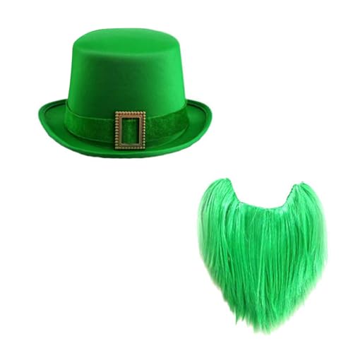 MISUVRSE Patrick's Day grüner Hut mit Koboldbart Festliches Partyzubehör Karneval und Themenanlässe von MISUVRSE